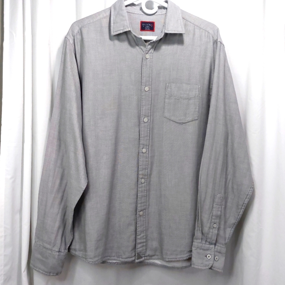 Untuckit Shirt Mens Large Gray Button Down Long‎ Sleeve Cotton